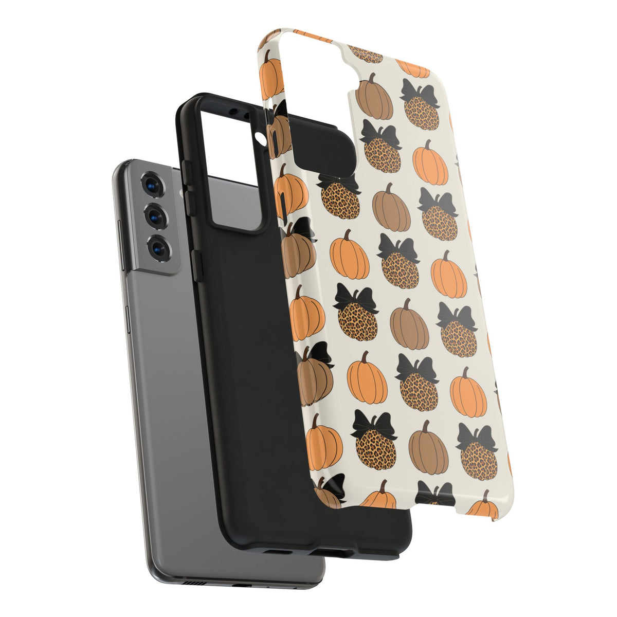 Leopard & Pumpkin Pattern Tough Phone Case — Fall Halloween Protective Cover