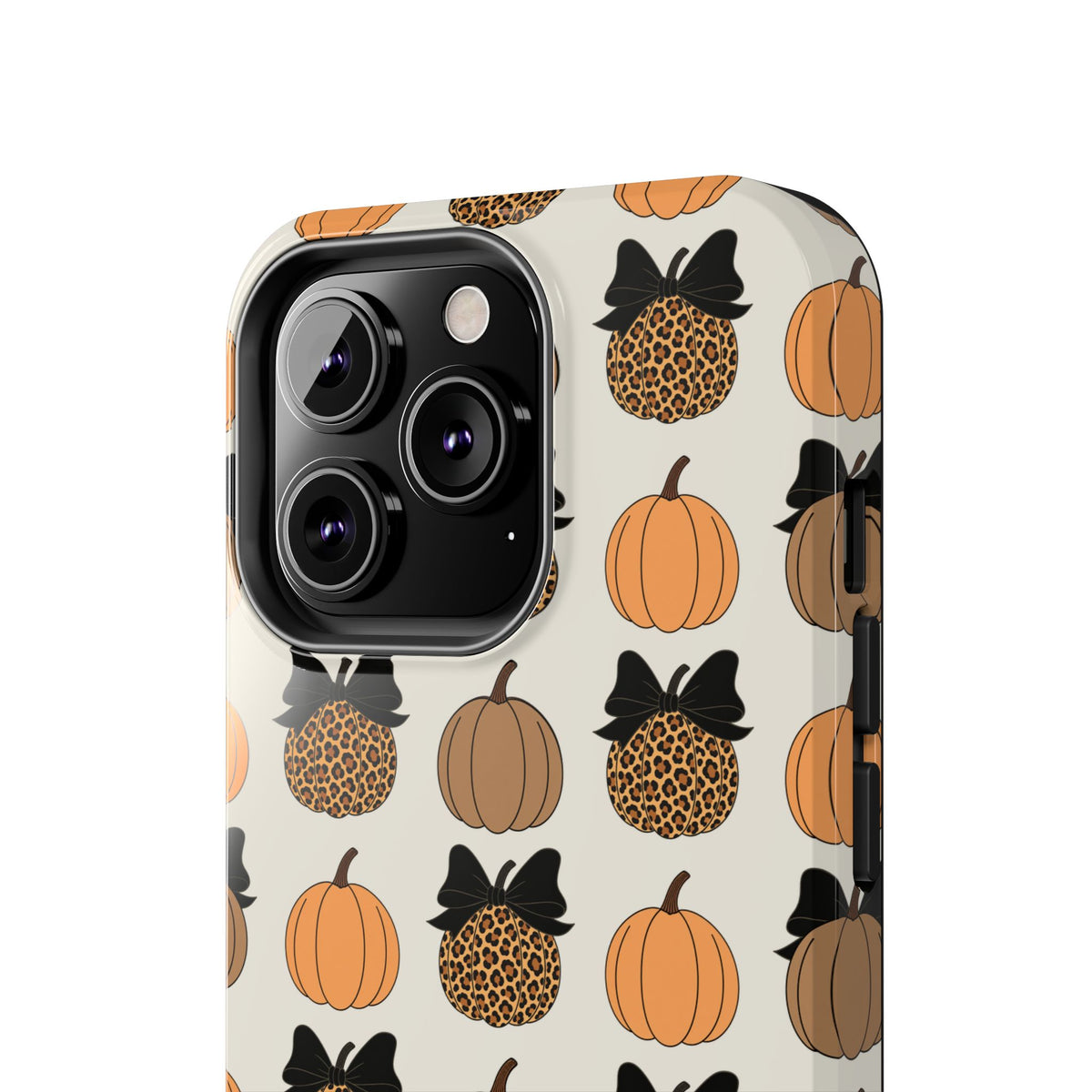 Leopard & Pumpkin Pattern Tough Phone Case — Fall Halloween Protective Cover