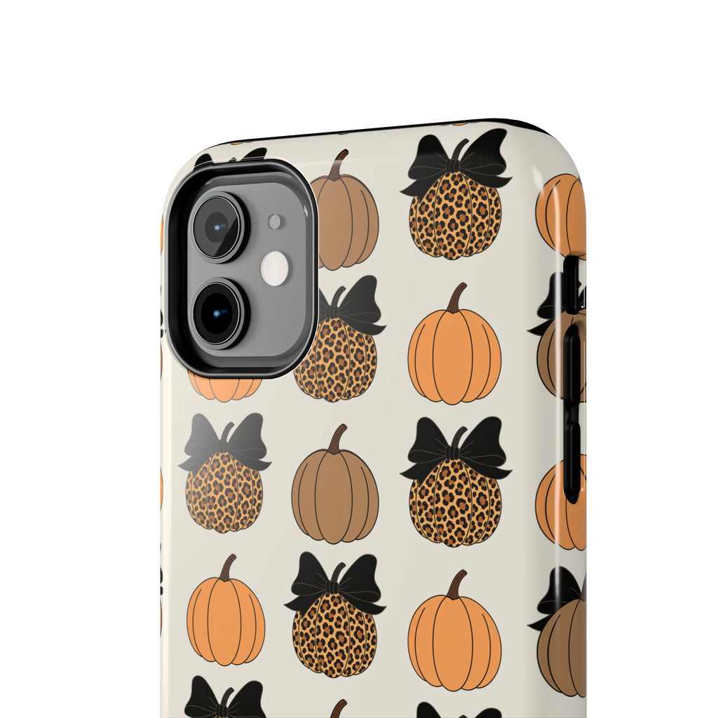 Leopard & Pumpkin Pattern Tough Phone Case — Fall Halloween Protective Cover