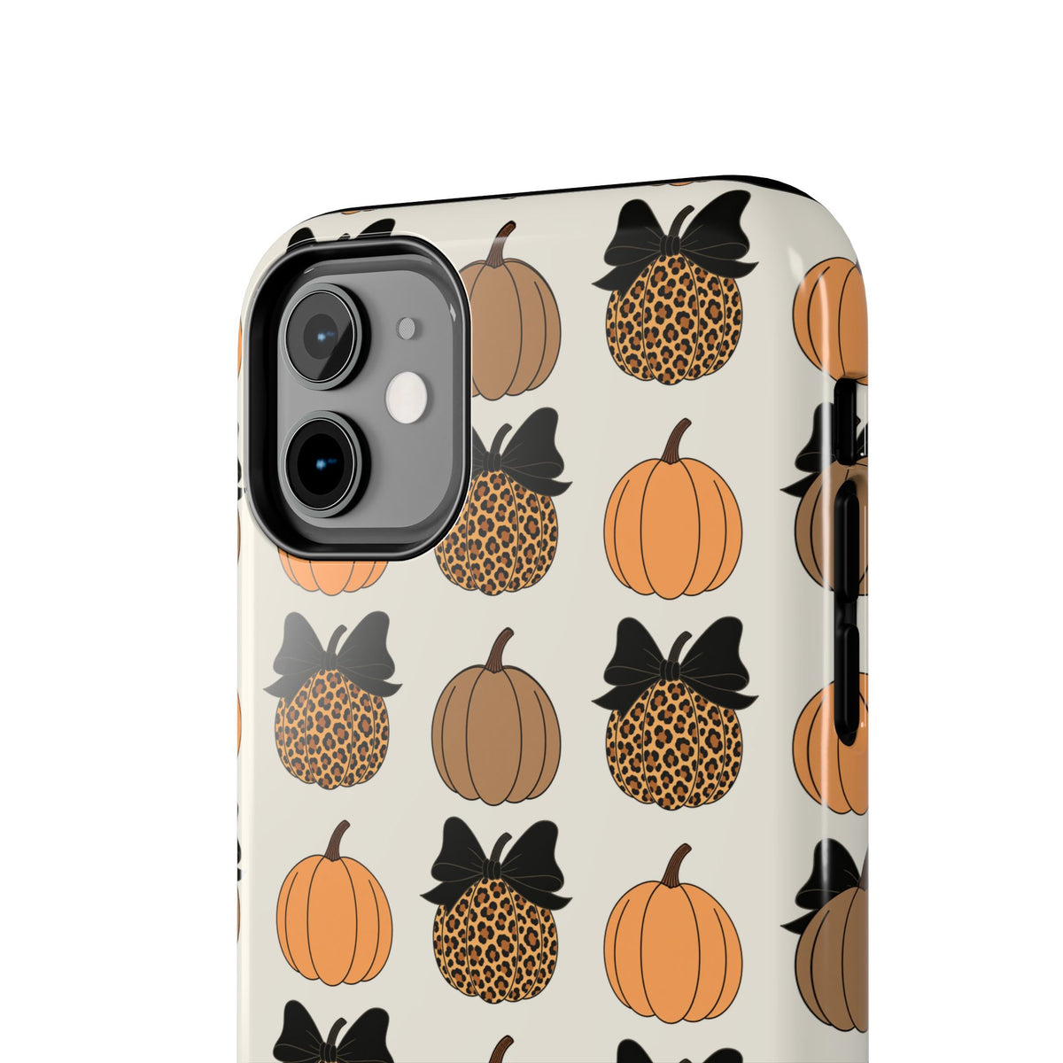 Leopard & Pumpkin Pattern Tough Phone Case — Fall Halloween Protective Cover