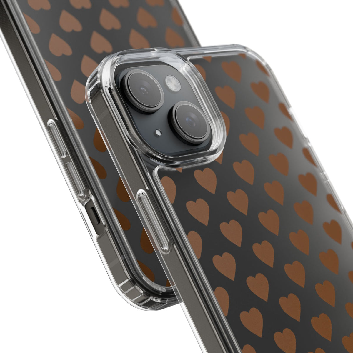 Brown Heart Pattern — Clear Phone Case