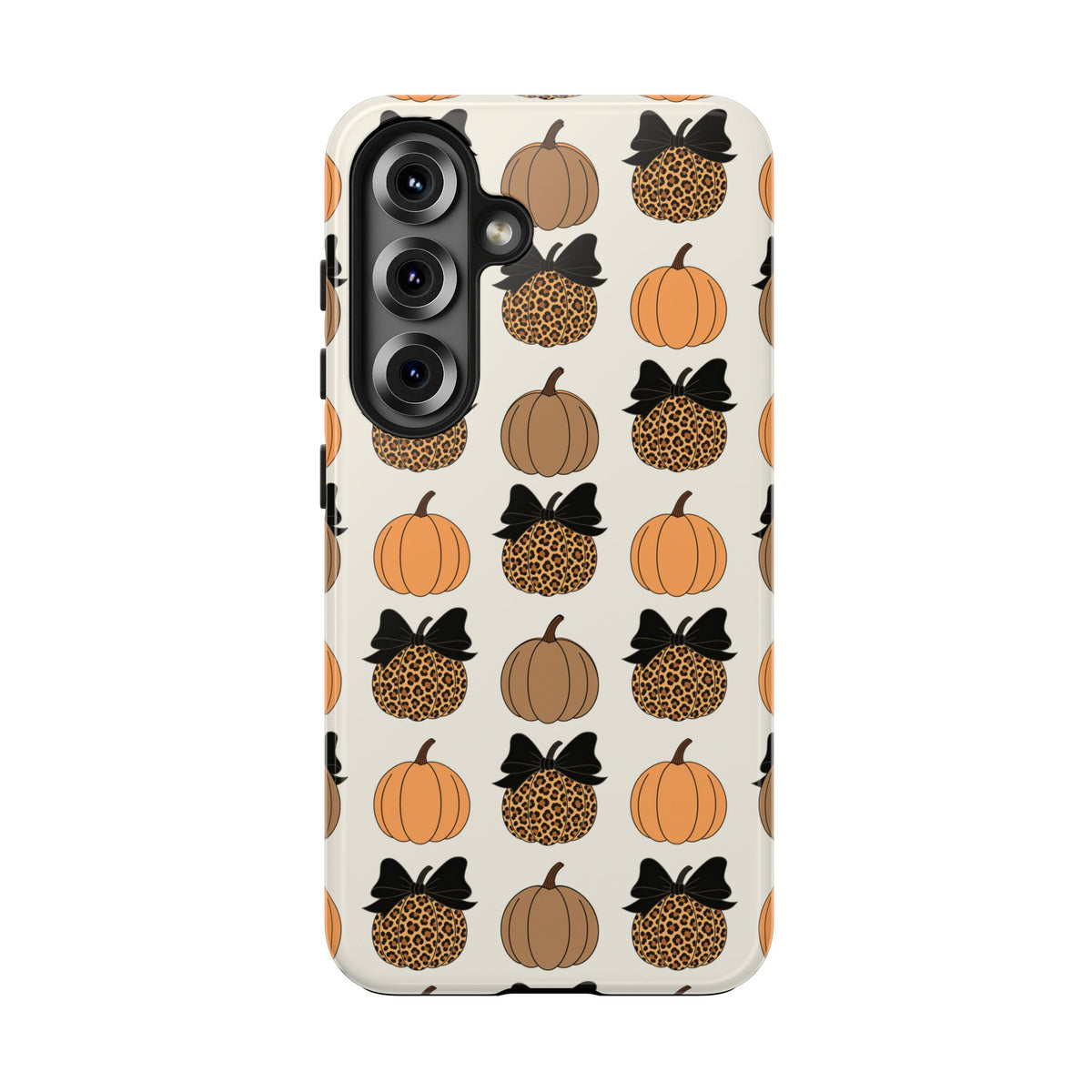 Leopard & Pumpkin Pattern Tough Phone Case — Fall Halloween Protective Cover