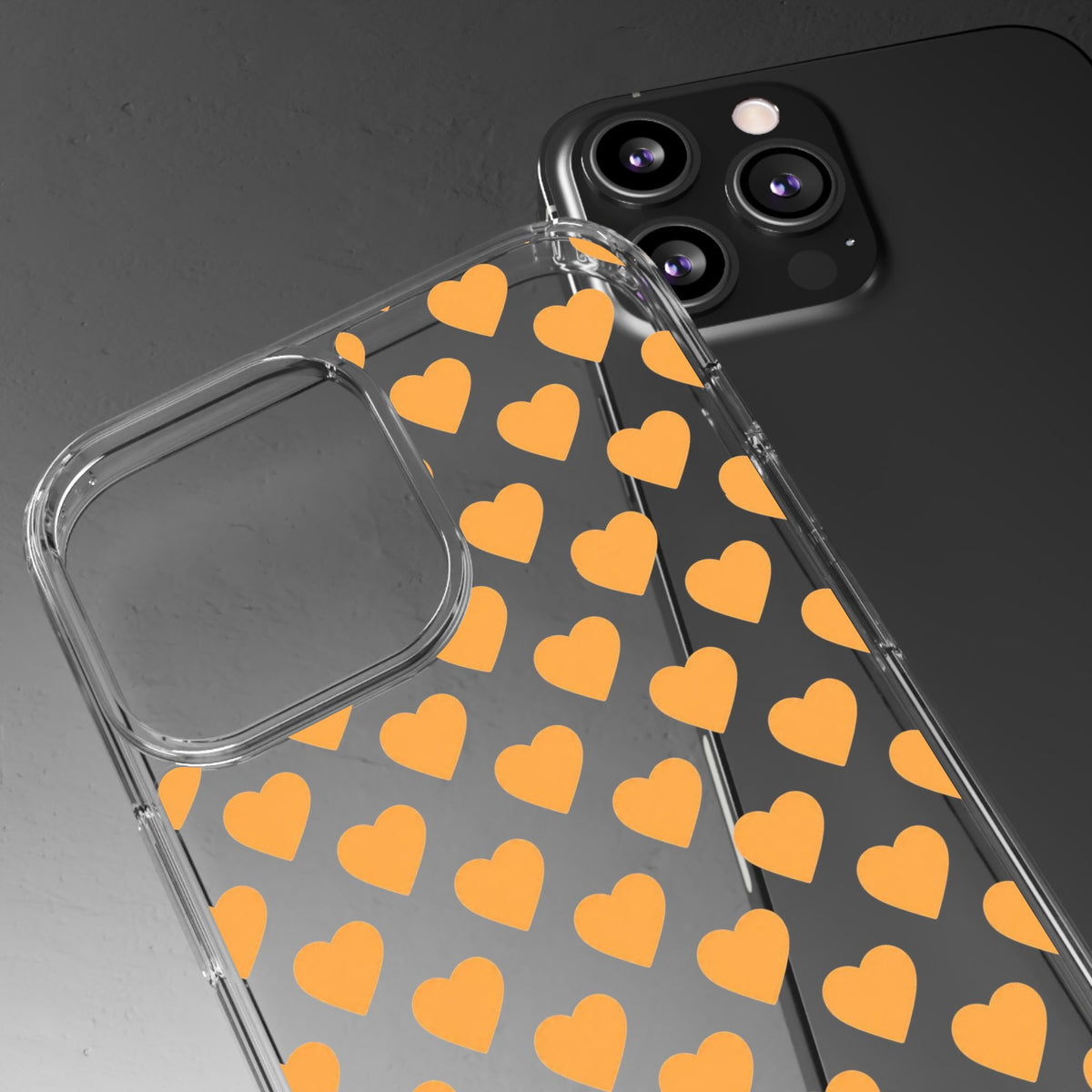 Orange Heart Pattern— Clear Phone Case