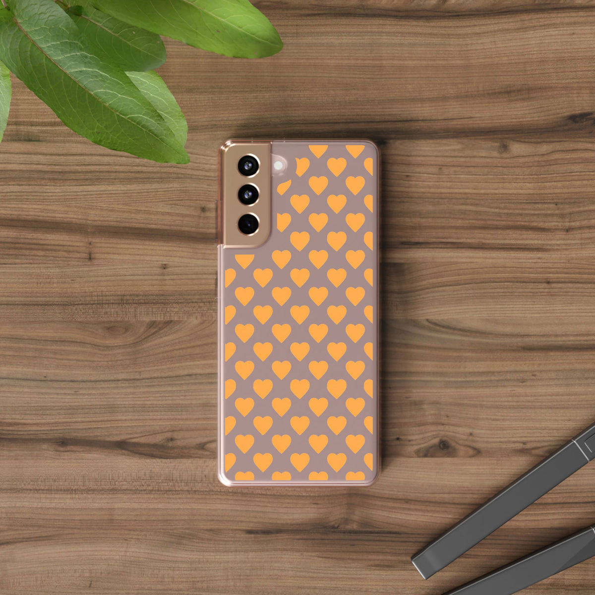 Orange Heart Pattern— Clear Phone Case