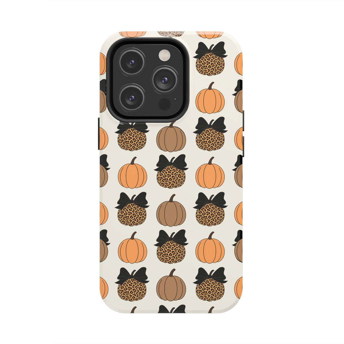 Leopard & Pumpkin Pattern Tough Phone Case — Fall Halloween Protective Cover