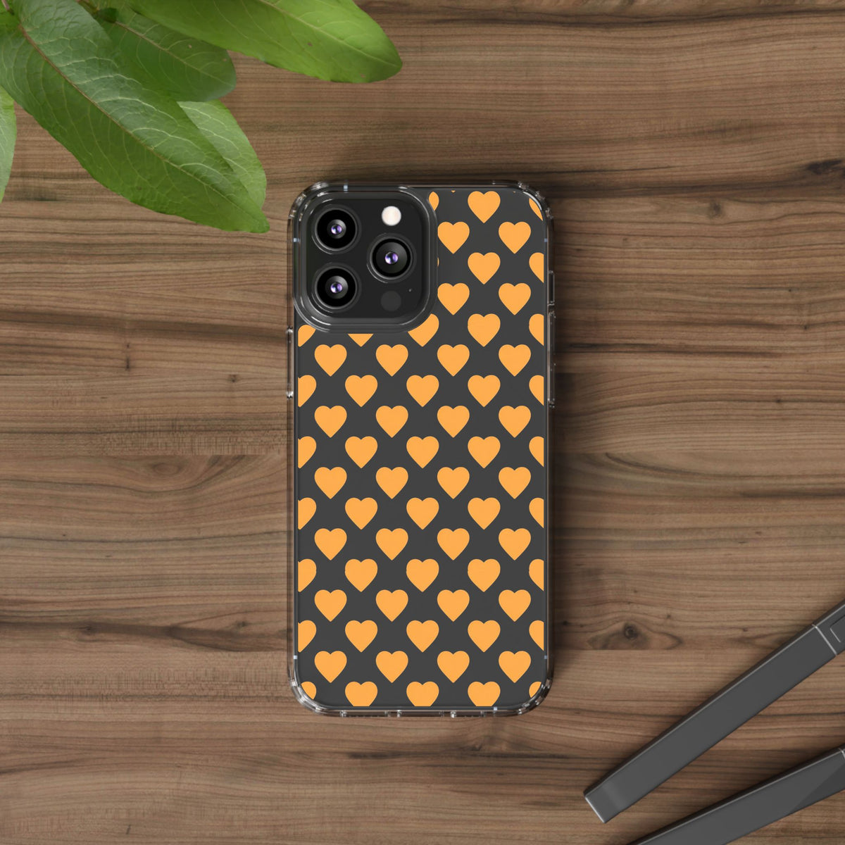 Orange Heart Pattern— Clear Phone Case