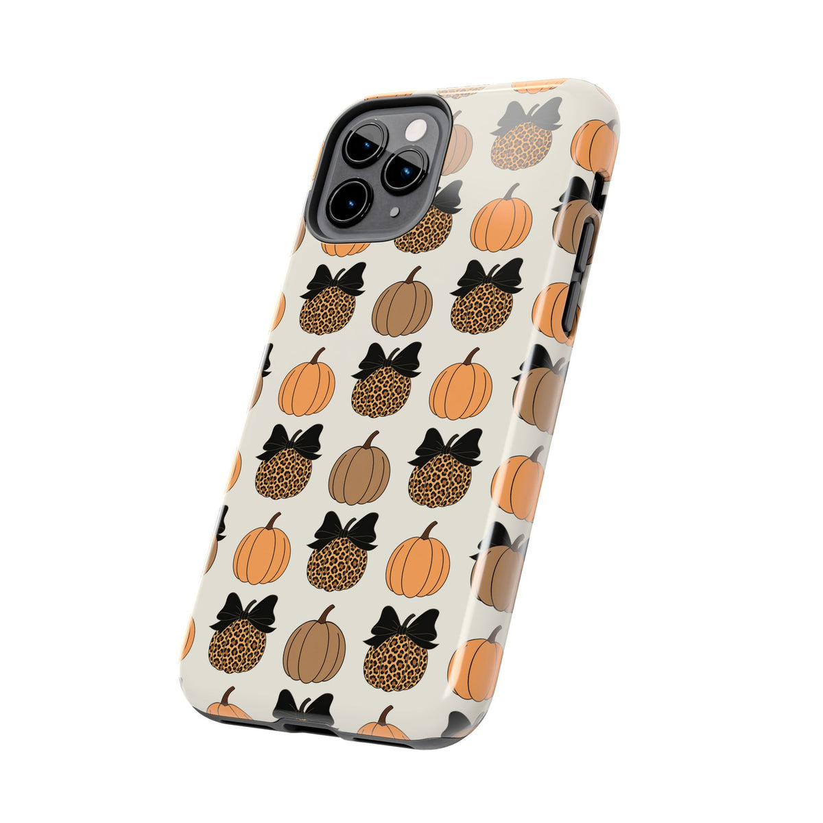 Leopard & Pumpkin Pattern Tough Phone Case — Fall Halloween Protective Cover