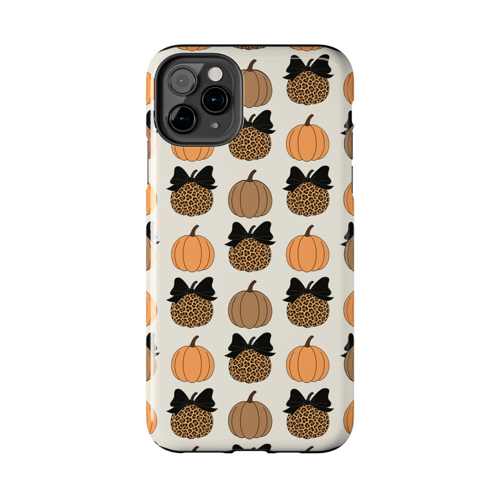 Leopard & Pumpkin Pattern Tough Phone Case — Fall Halloween Protective Cover