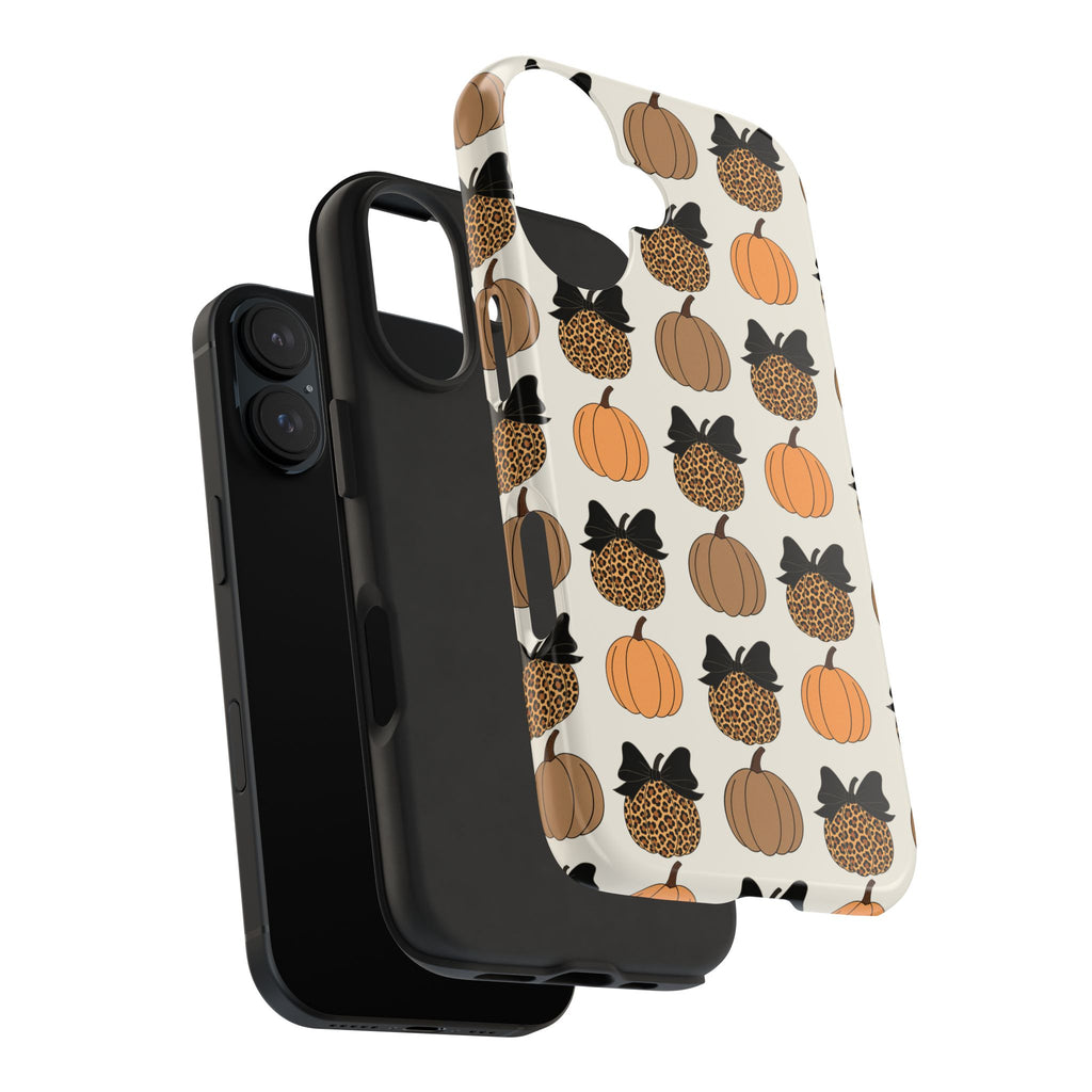 Leopard & Pumpkin Pattern Tough Phone Case — Fall Halloween Protective Cover