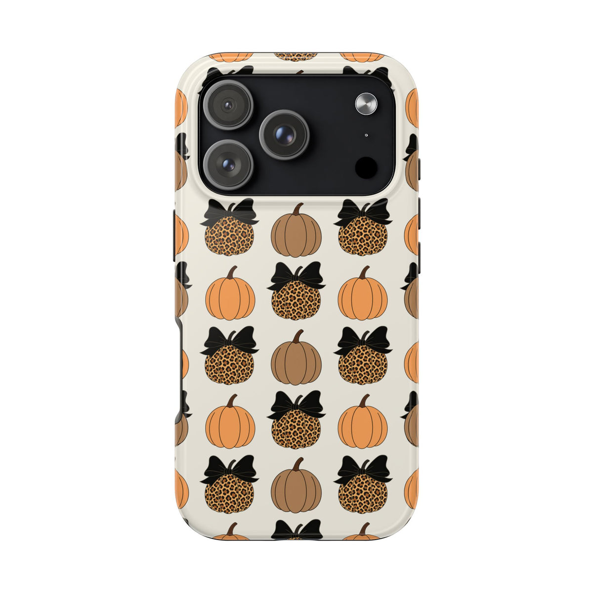 Leopard & Pumpkin Pattern Tough Phone Case — Fall Halloween Protective Cover