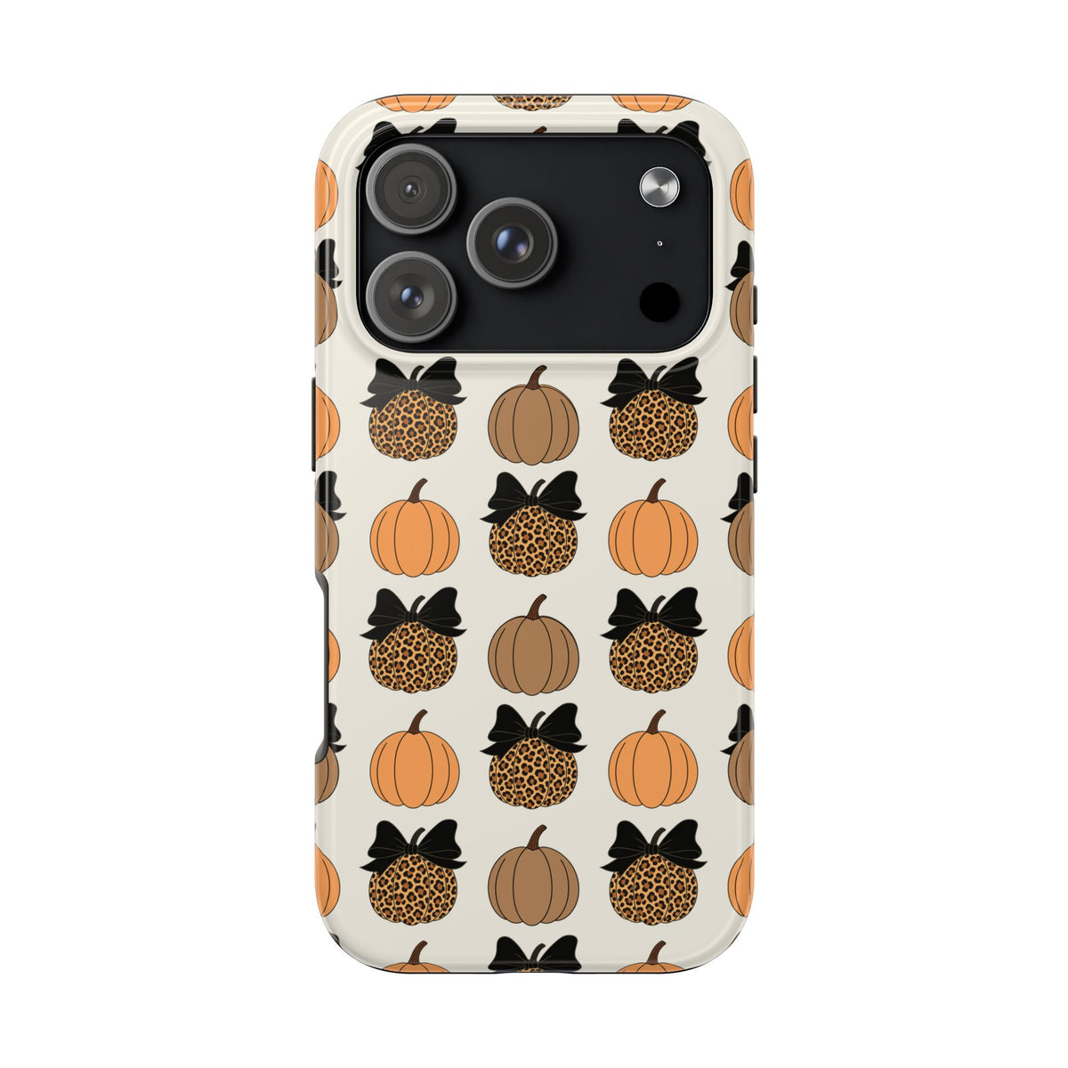Leopard & Pumpkin Pattern Tough Phone Case — Fall Halloween Protective Cover