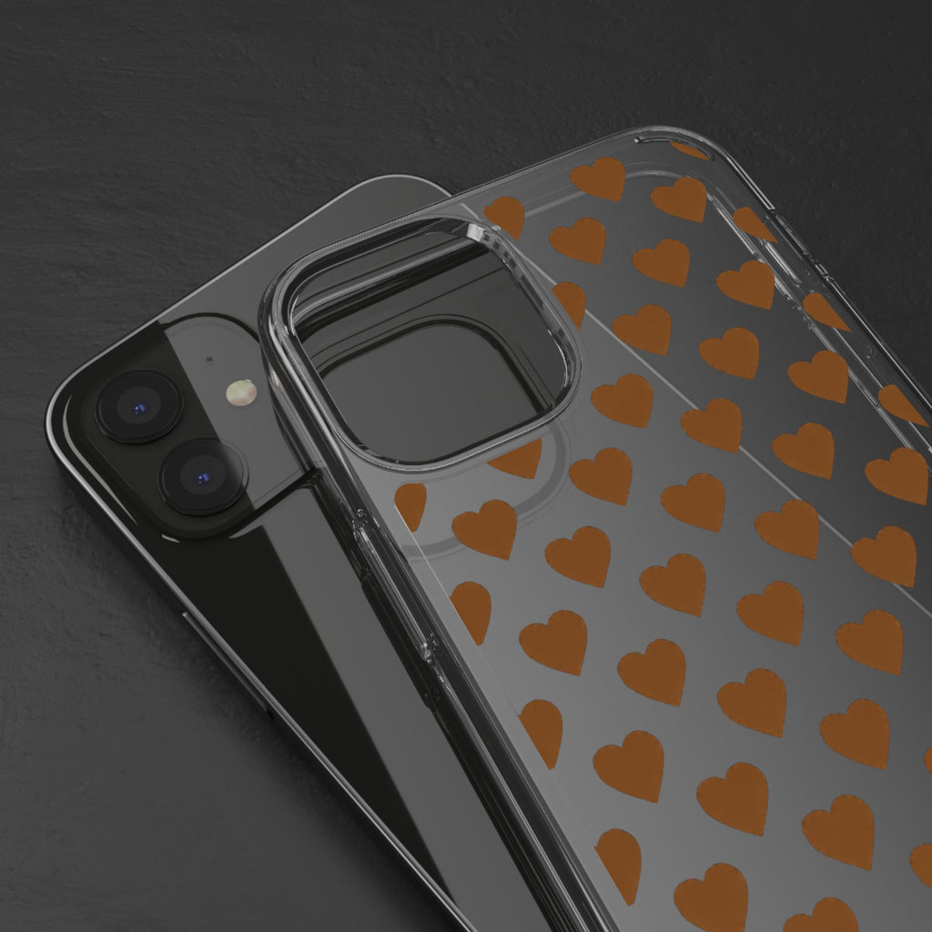 Brown Heart Pattern — Clear Phone Case