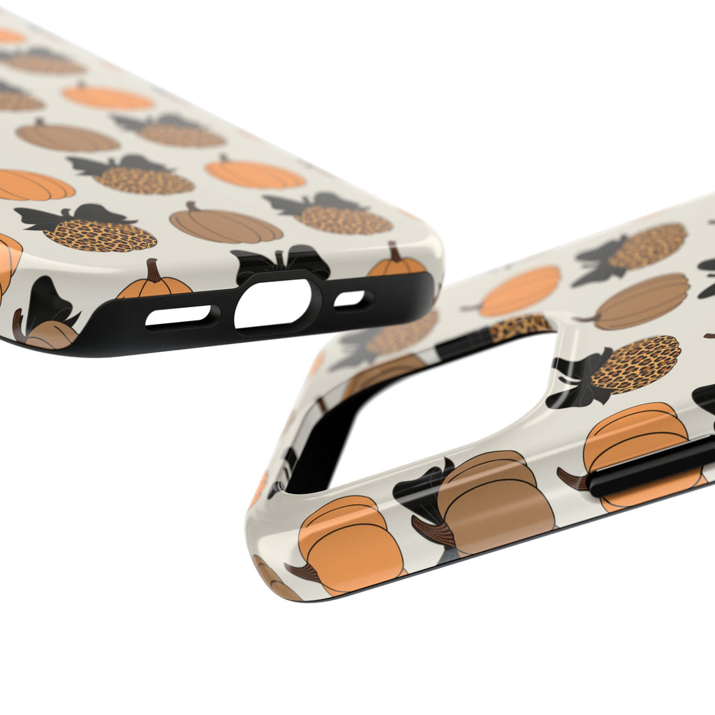 Leopard & Pumpkin Pattern Tough Phone Case — Fall Halloween Protective Cover