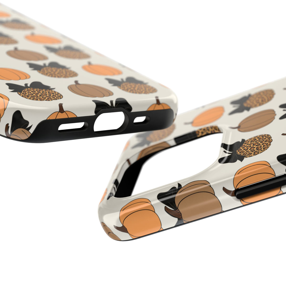 Leopard & Pumpkin Pattern Tough Phone Case — Fall Halloween Protective Cover