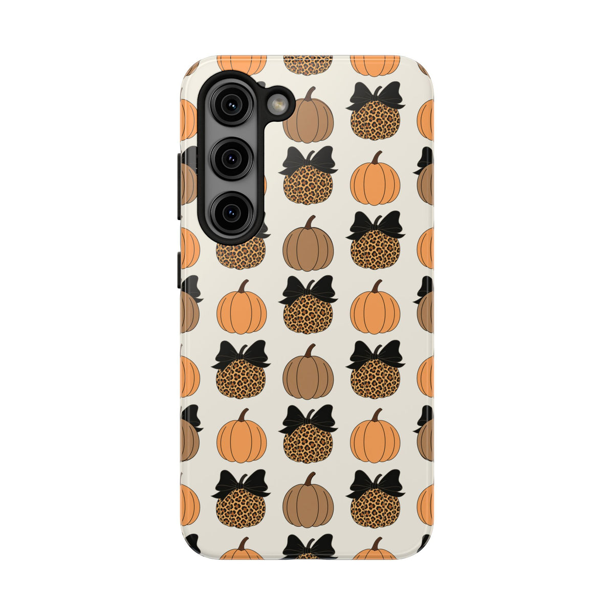Leopard & Pumpkin Pattern Tough Phone Case — Fall Halloween Protective Cover