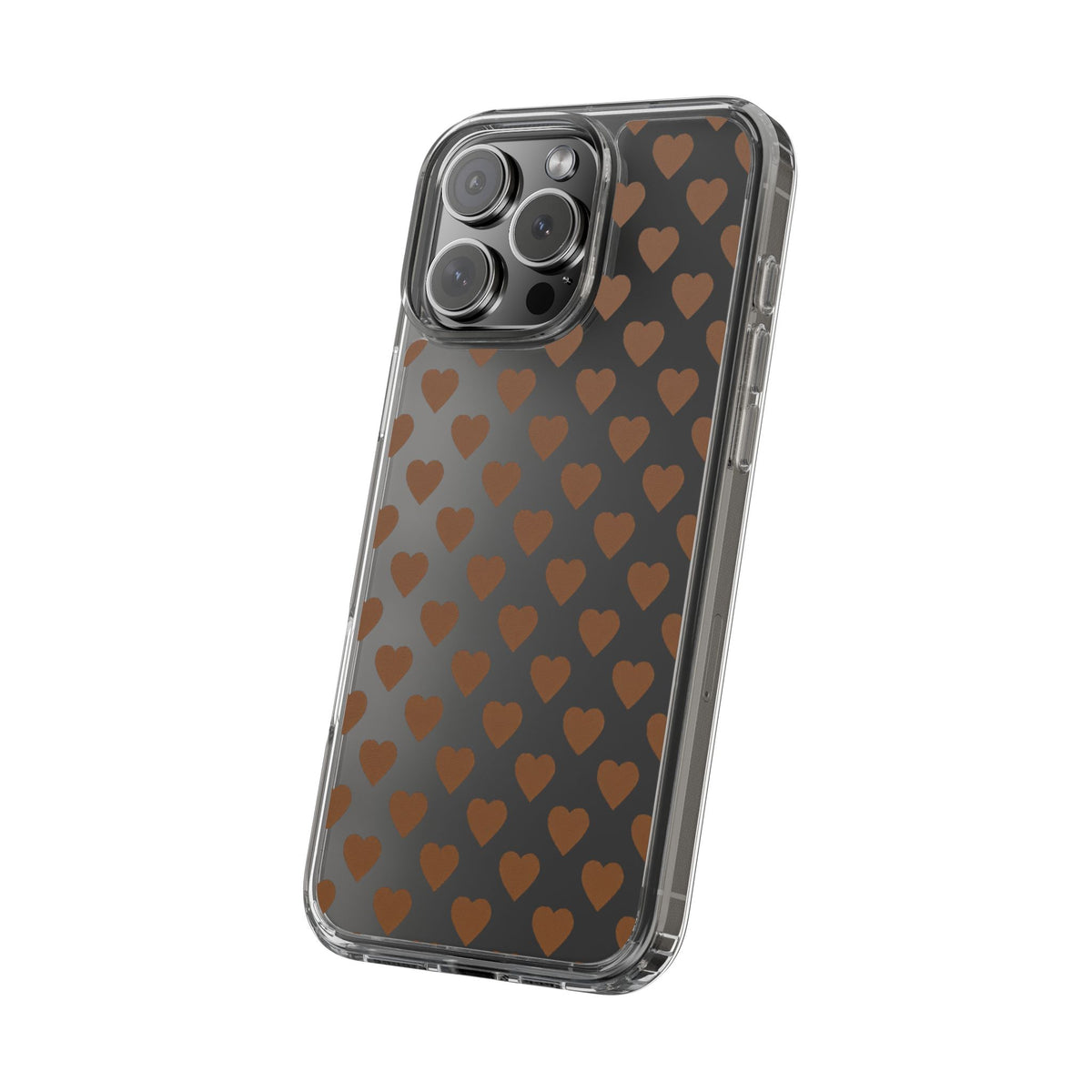 Brown Heart Pattern — Clear Phone Case