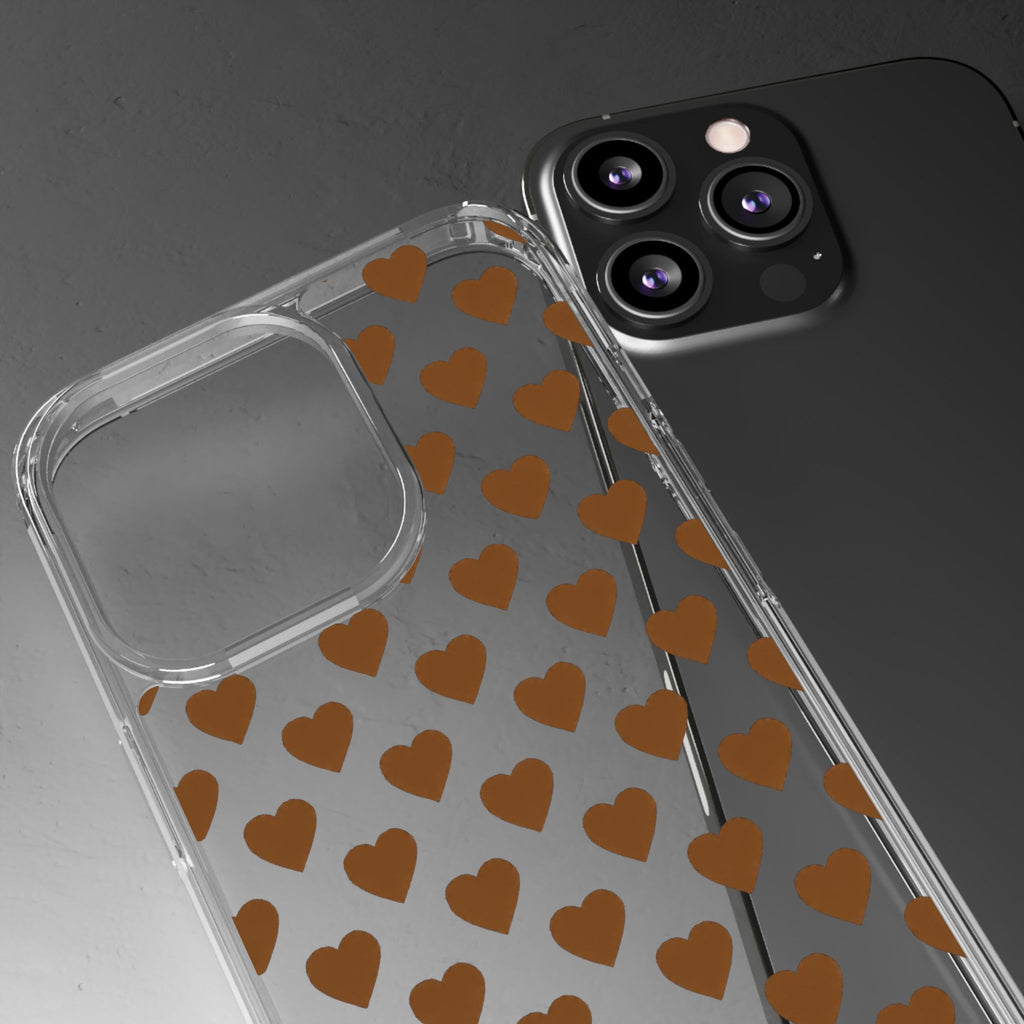 Brown Heart Pattern — Clear Phone Case
