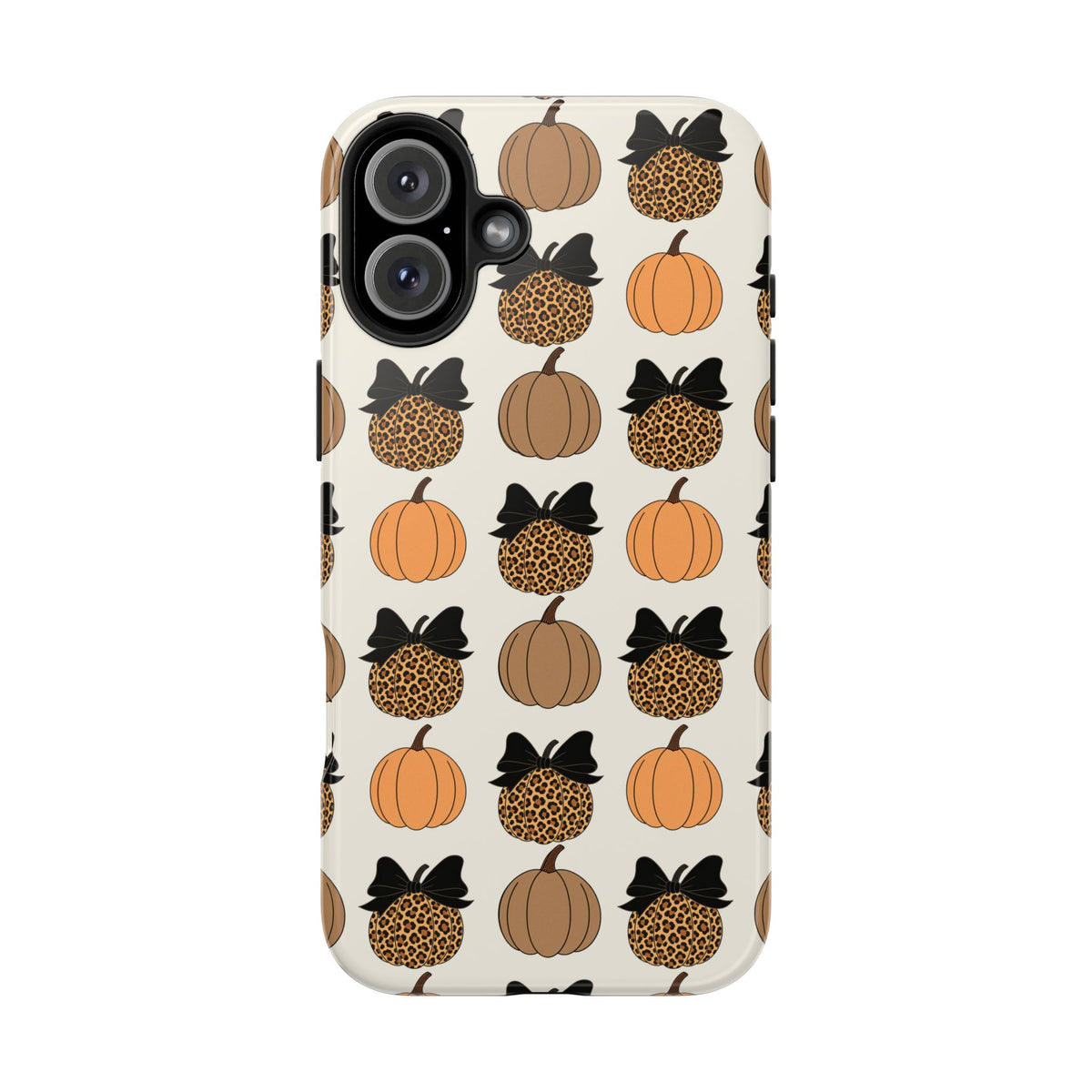 Leopard & Pumpkin Pattern Tough Phone Case — Fall Halloween Protective Cover