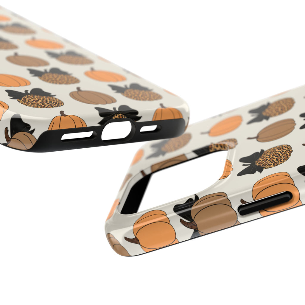 Leopard & Pumpkin Pattern Tough Phone Case — Fall Halloween Protective Cover