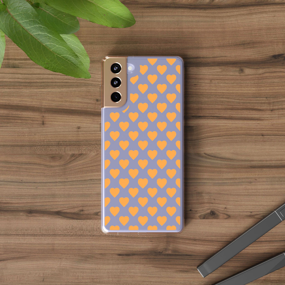 Orange Heart Pattern— Clear Phone Case