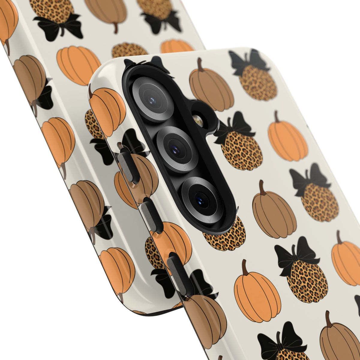 Leopard & Pumpkin Pattern Tough Phone Case — Fall Halloween Protective Cover