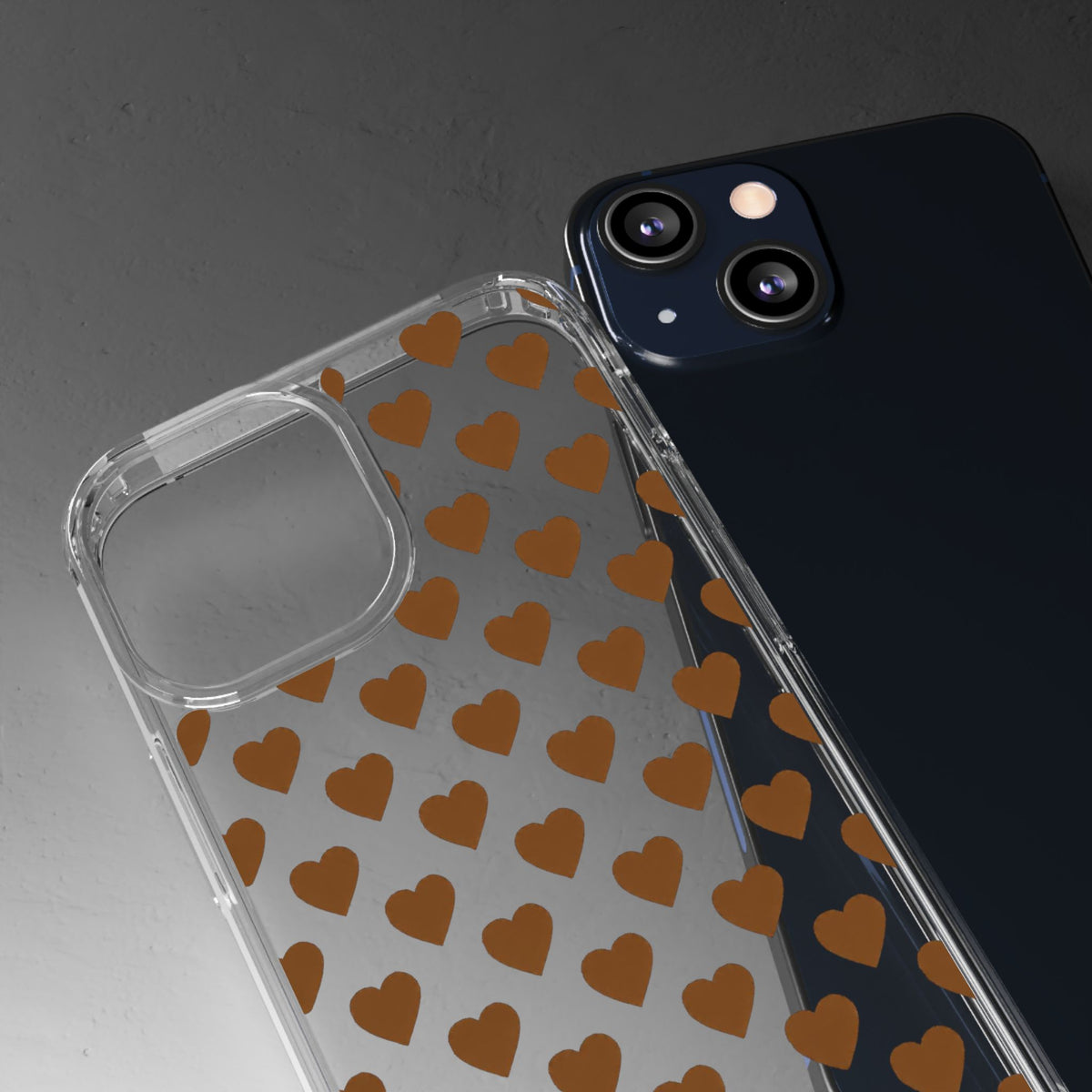 Brown Heart Pattern — Clear Phone Case