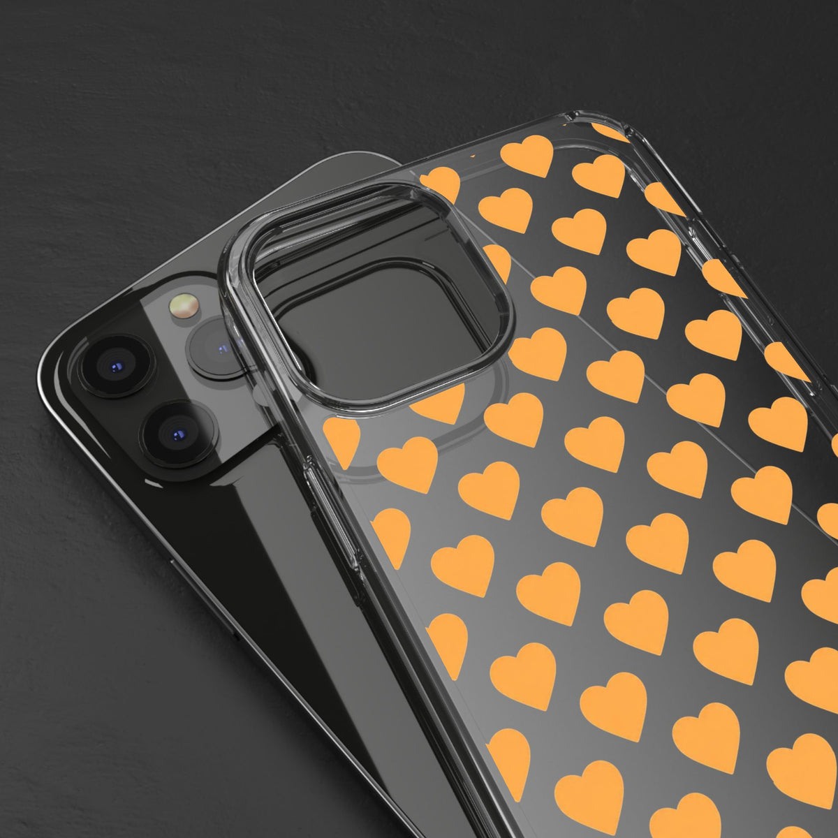 Orange Heart Pattern— Clear Phone Case