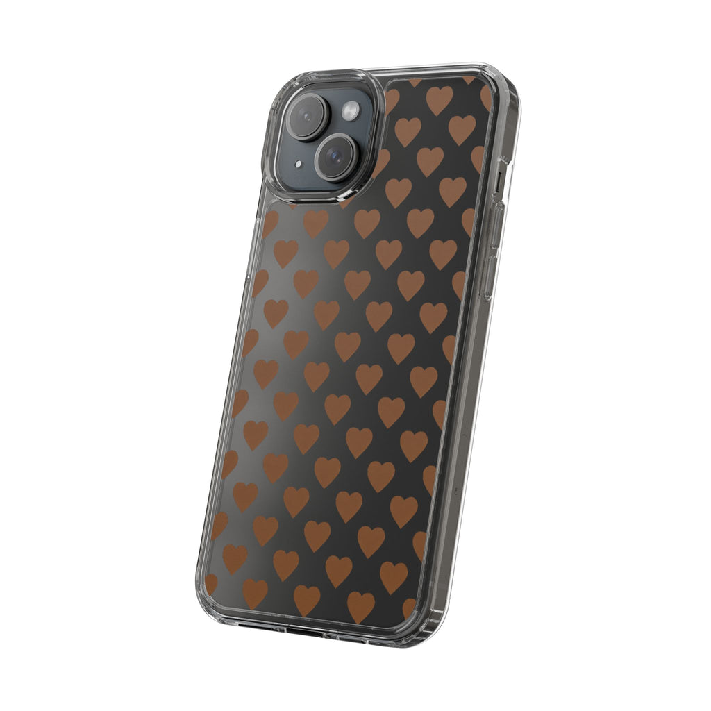 Brown Heart Pattern — Clear Phone Case