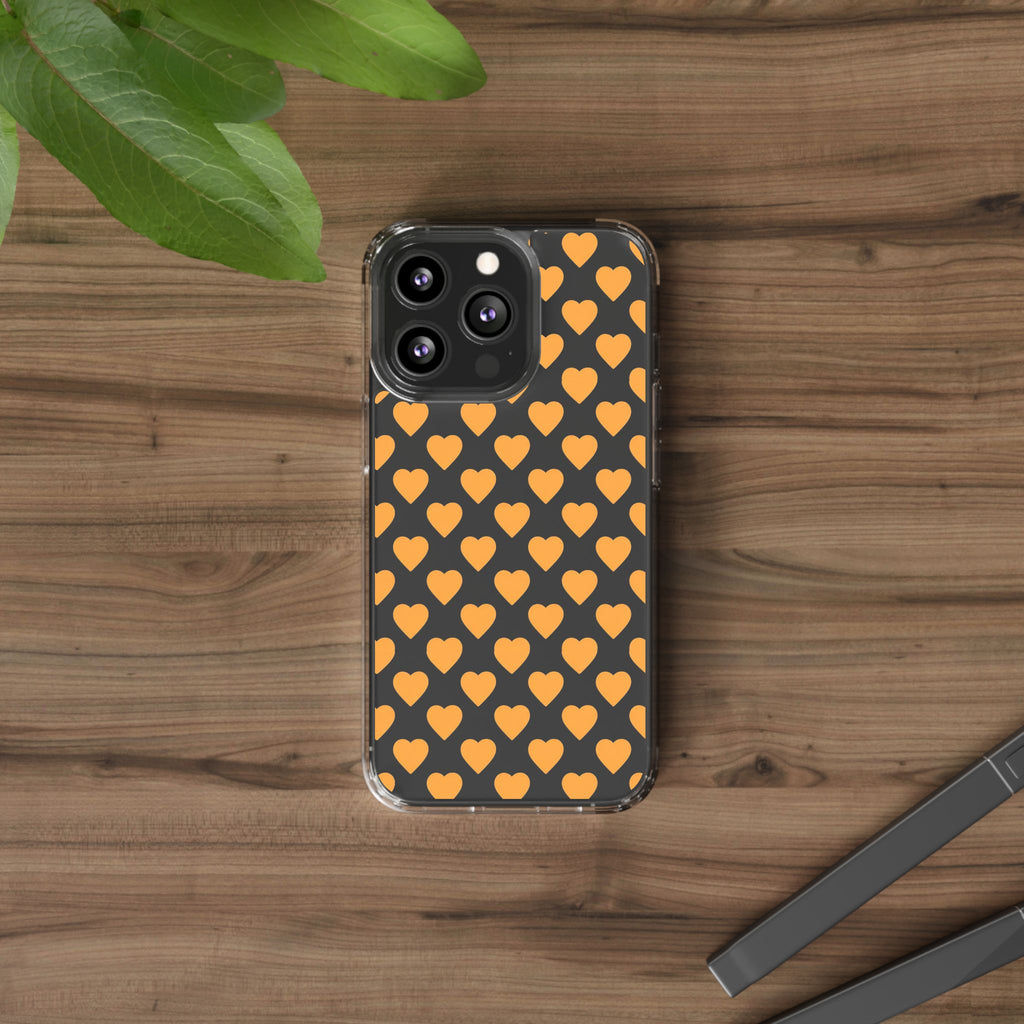 Orange Heart Pattern— Clear Phone Case