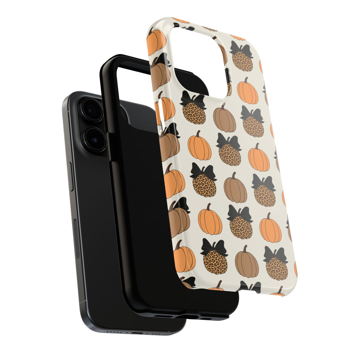 Leopard & Pumpkin Pattern Tough Phone Case — Fall Halloween Protective Cover