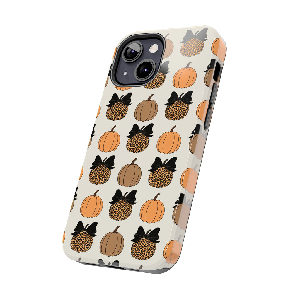 Leopard & Pumpkin Pattern Tough Phone Case — Fall Halloween Protective Cover