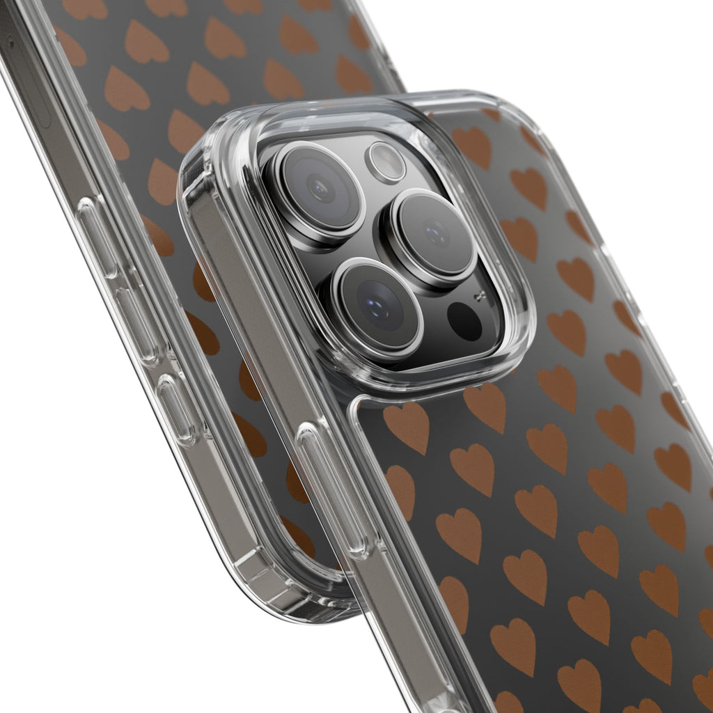 Brown Heart Pattern — Clear Phone Case