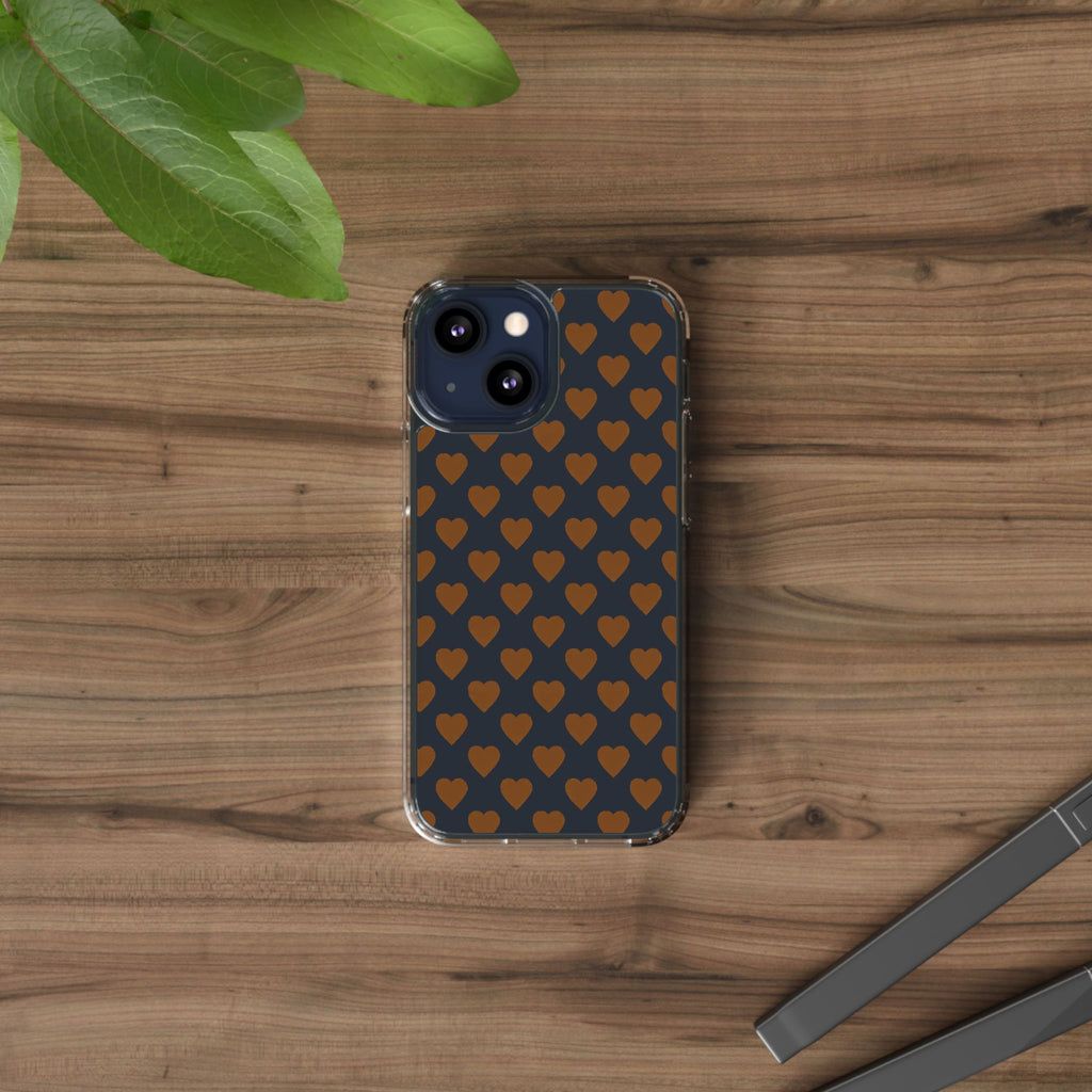 Brown Heart Pattern — Clear Phone Case