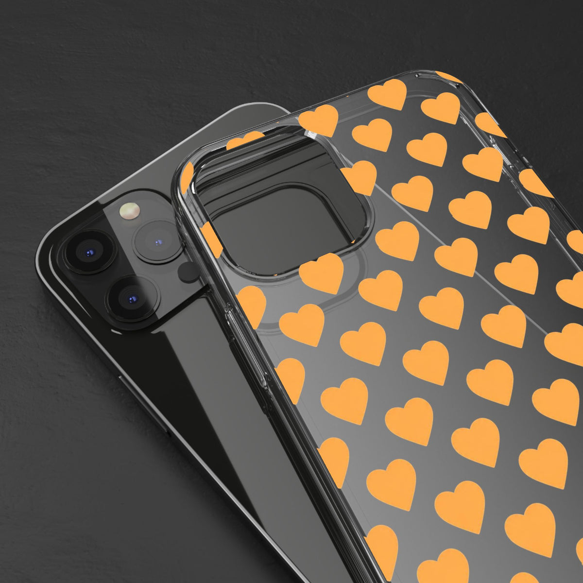 Orange Heart Pattern— Clear Phone Case