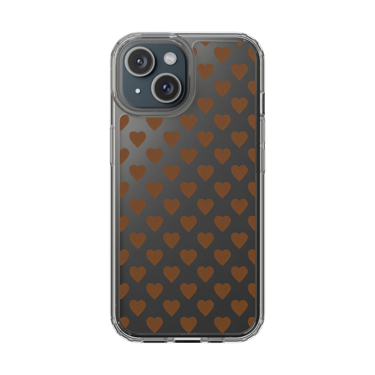 Brown Heart Pattern — Clear Phone Case