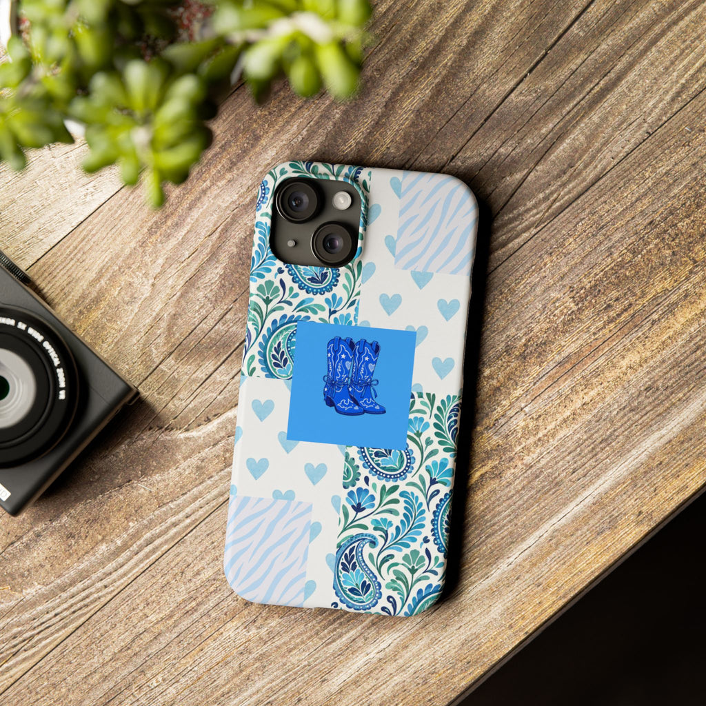Blue Boot Multi Pattern  – Slim iphone Case