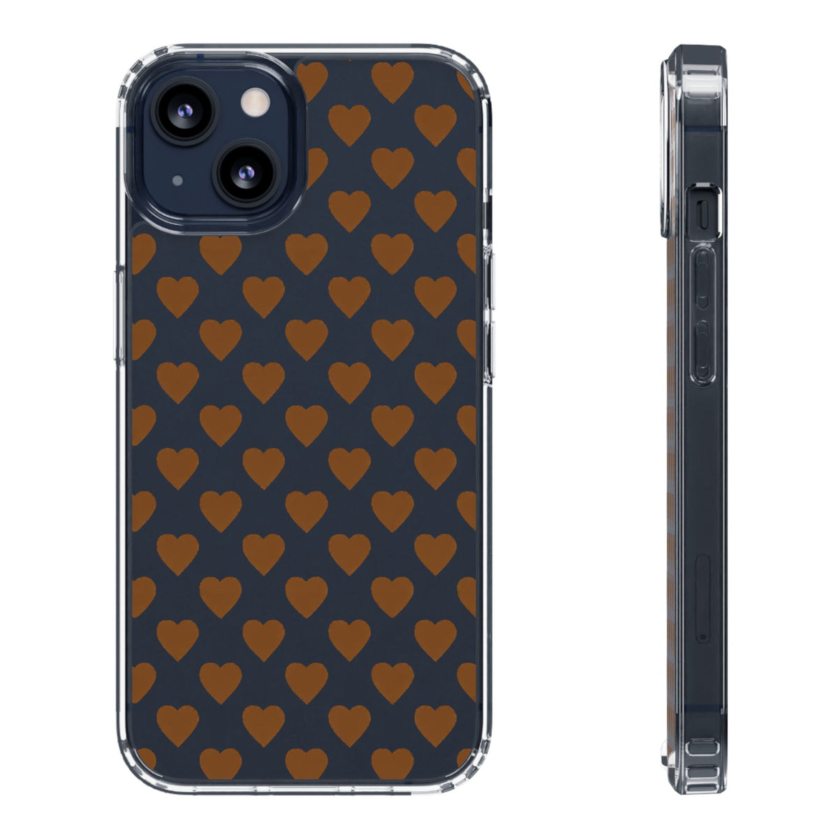 Brown Heart Pattern — Clear Phone Case