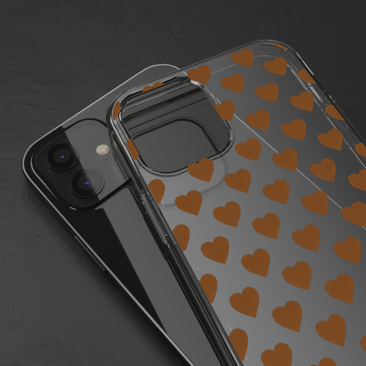 Brown Heart Pattern — Clear Phone Case