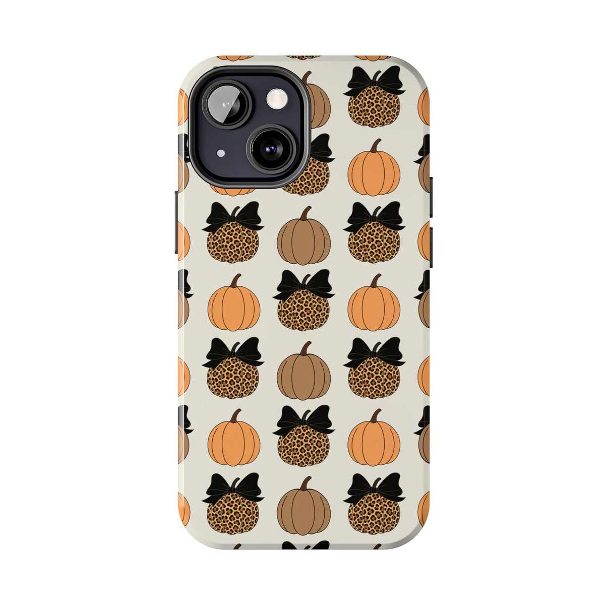 Leopard & Pumpkin Pattern Tough Phone Case — Fall Halloween Protective Cover