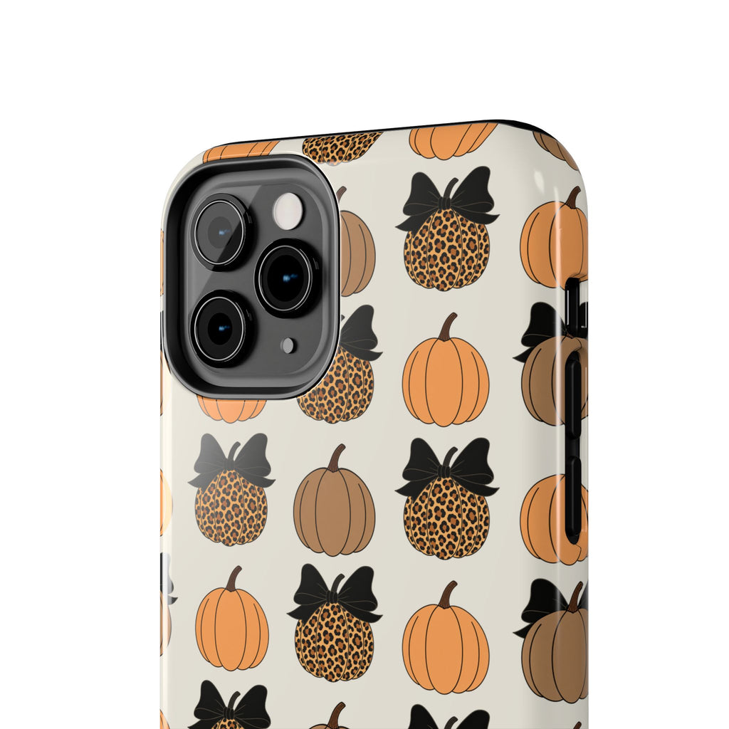 Leopard & Pumpkin Pattern Tough Phone Case — Fall Halloween Protective Cover