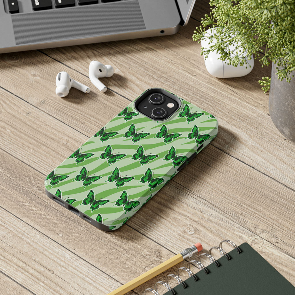 Green Butterfly and Zebra —Tough Phone Case