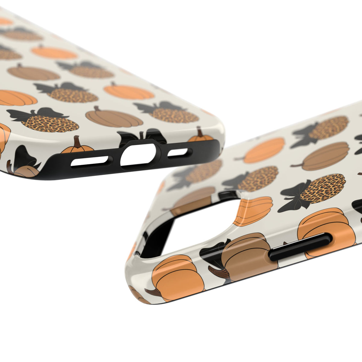 Leopard & Pumpkin Pattern Tough Phone Case — Fall Halloween Protective Cover