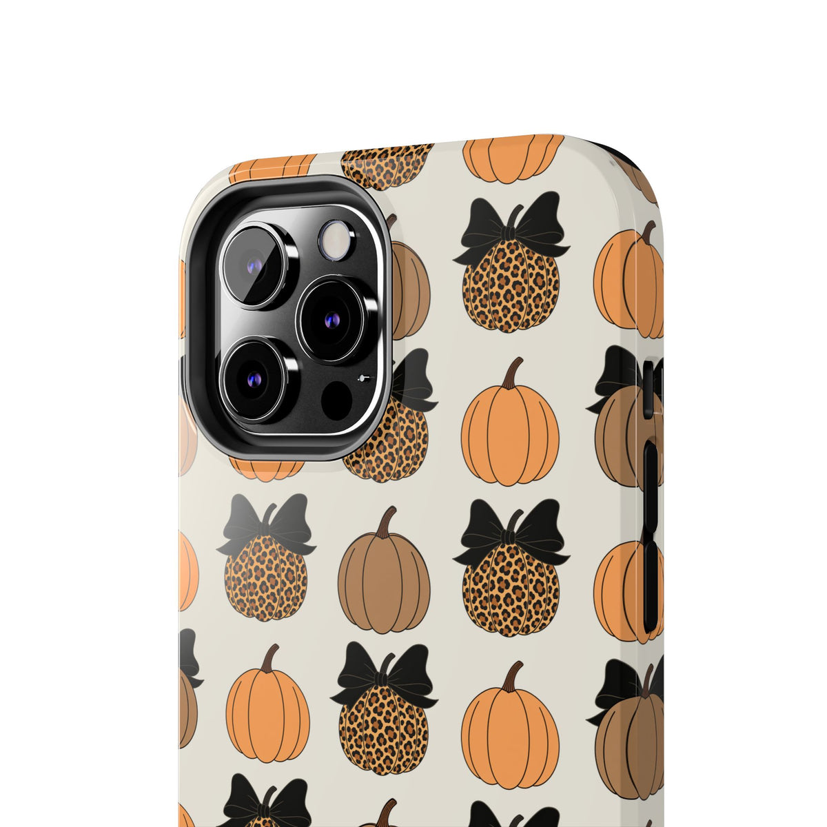 Leopard & Pumpkin Pattern Tough Phone Case — Fall Halloween Protective Cover