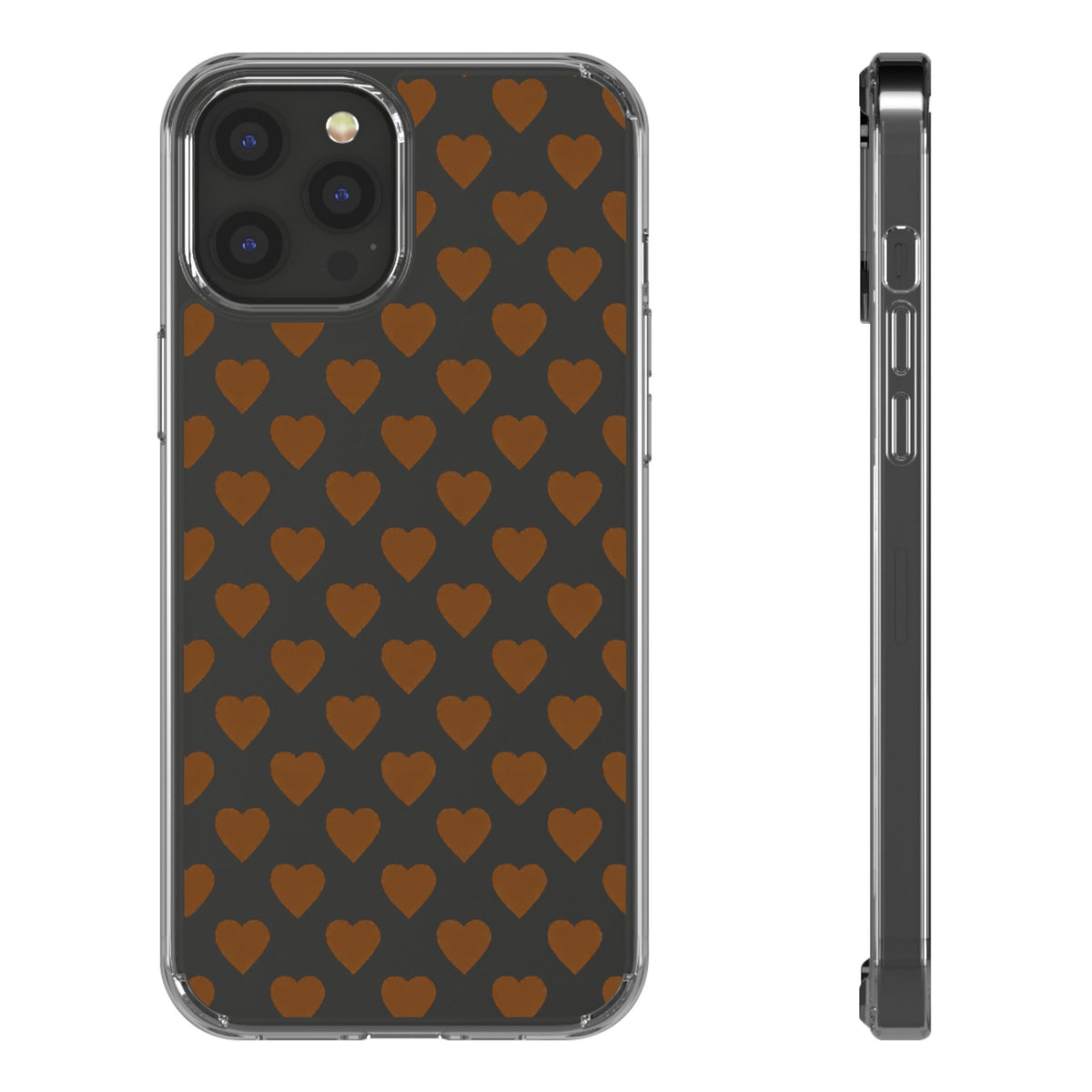 Brown Heart Pattern — Clear Phone Case