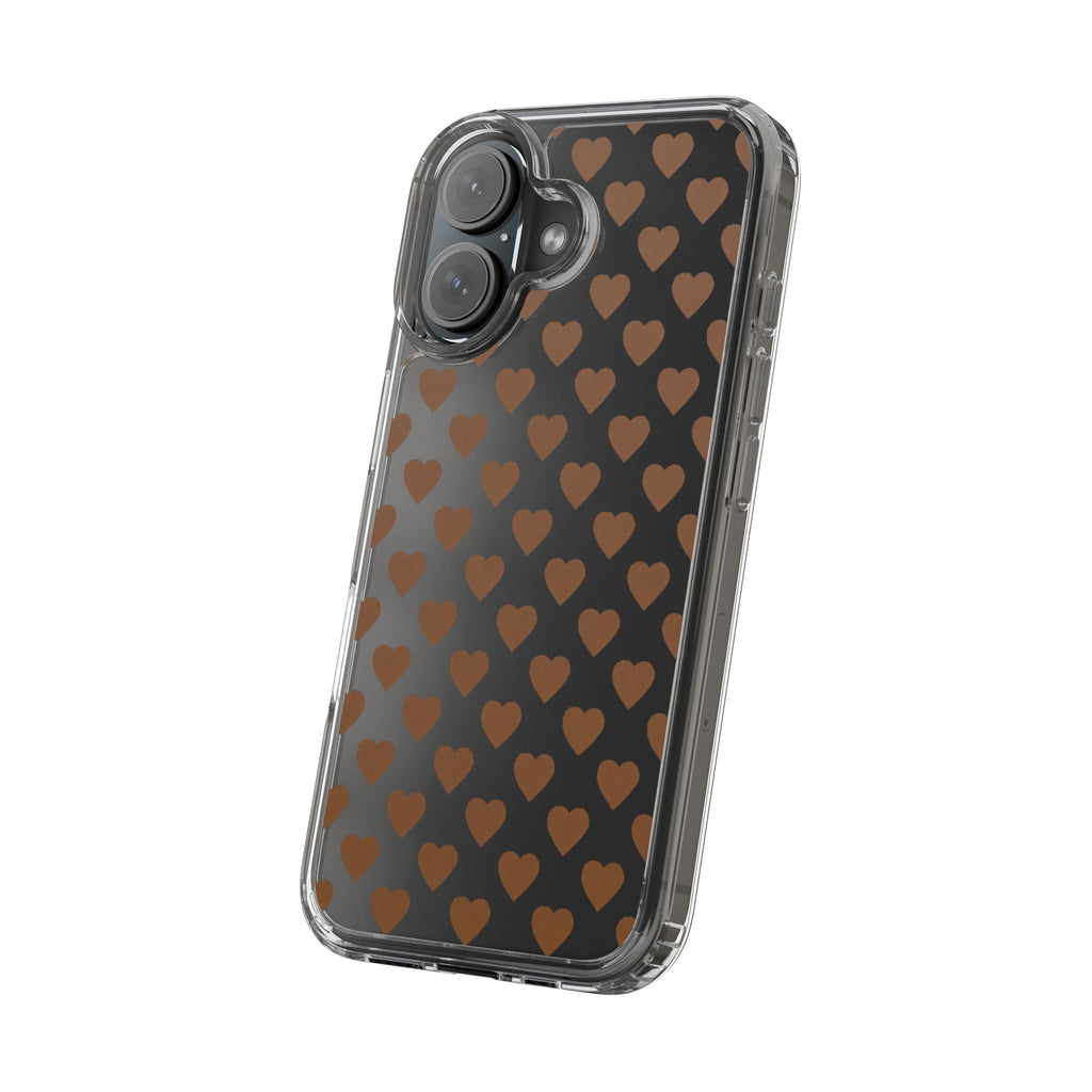 Brown Heart Pattern — Clear Phone Case