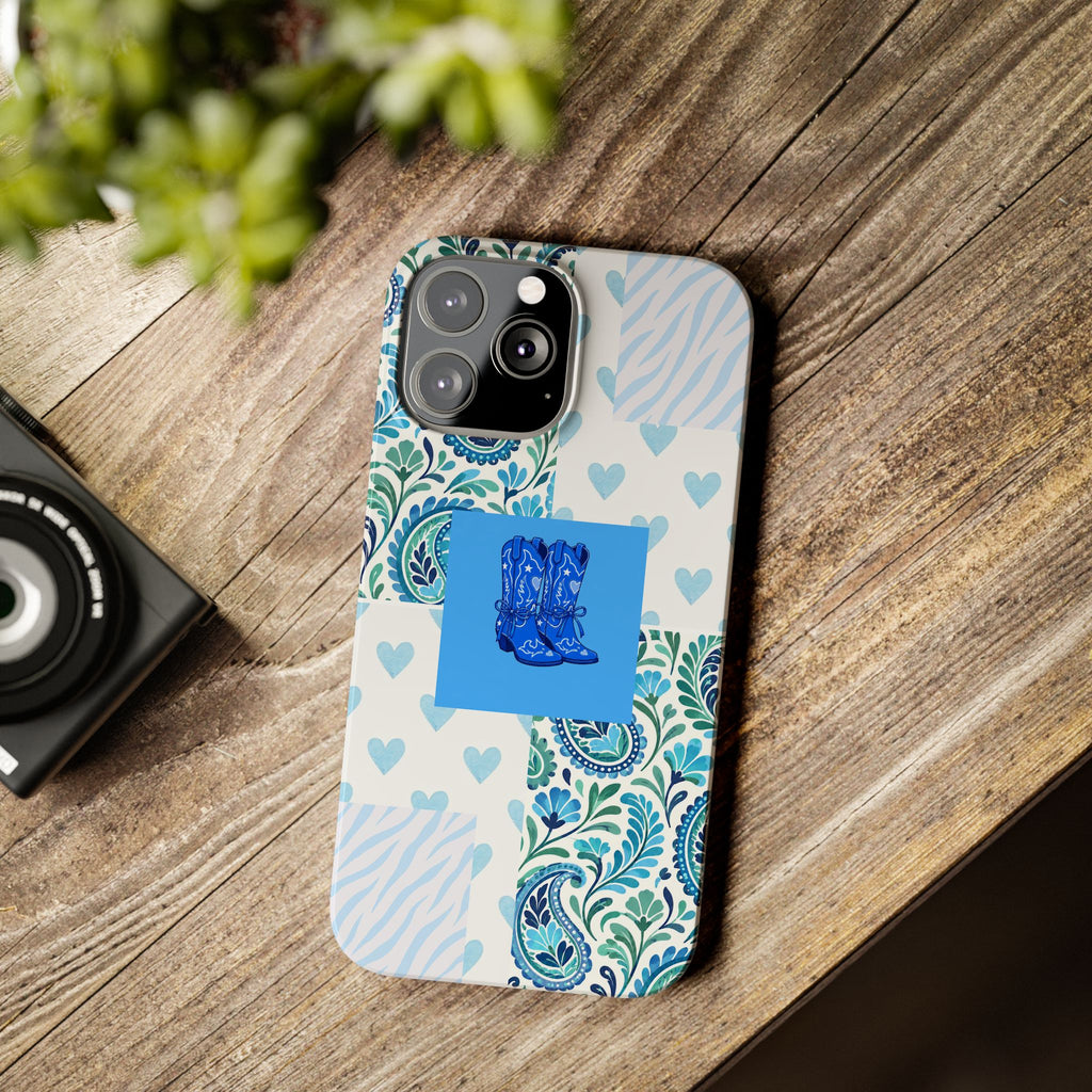 Blue Boot Multi Pattern  – Slim iphone Case